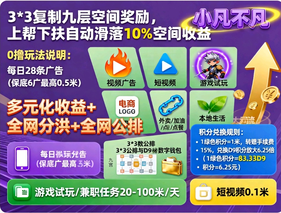 首码小凡看广告空间滑落积分日赚100+-亿多多首码网