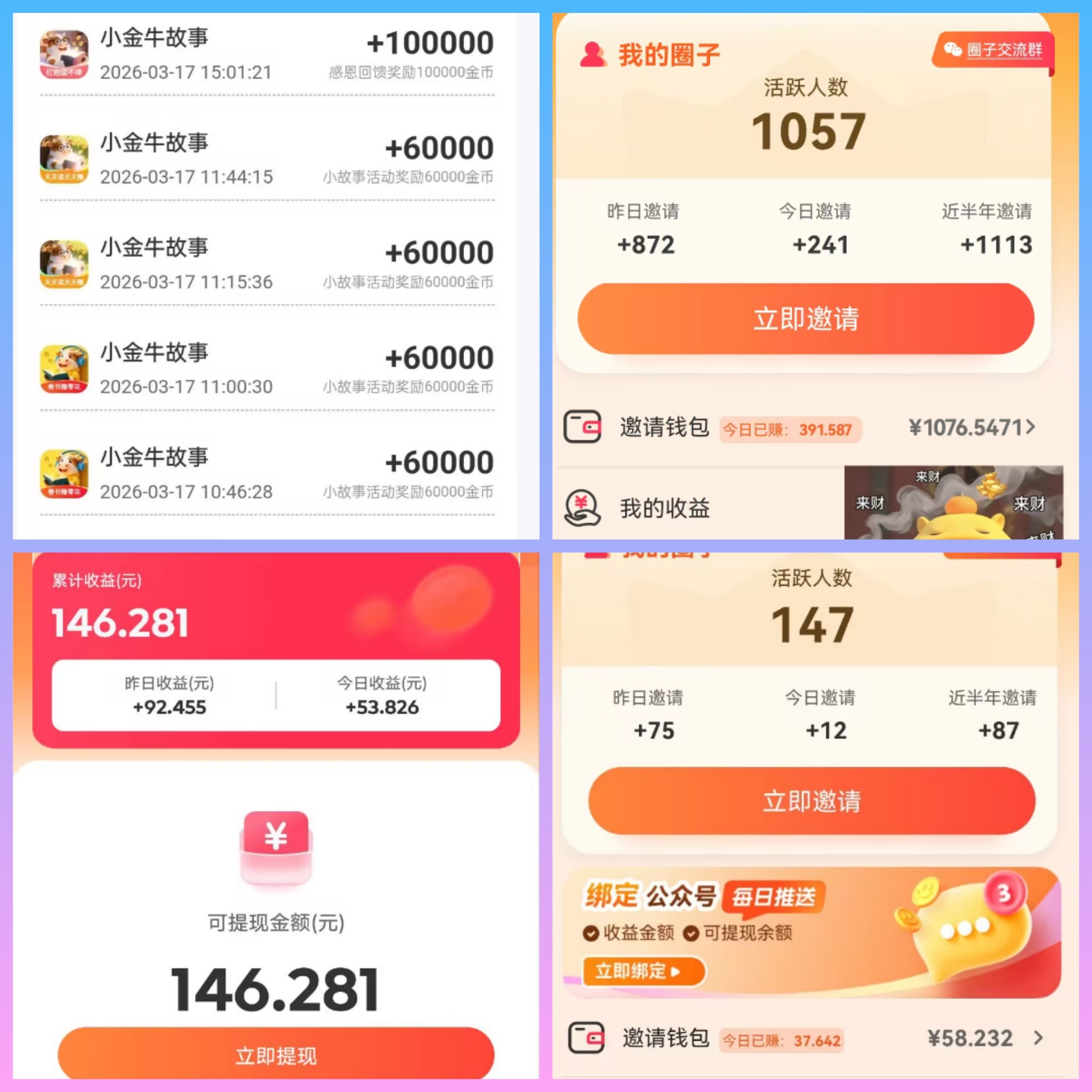 首码小金牛小说一轮1.5-6w金币，看广告红包1000-5000金币-亿多多首码网